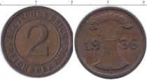 Продать Монеты Веймарская республика 2 пфеннига 1936 Медь