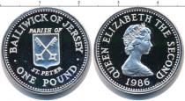 Продать Монеты Остров Джерси 1 фунт 1986 Серебро