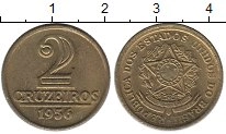 Продать Монеты Бразилия 2 крузейро 1956 Латунь