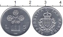 Продать Монеты Сан-Марино 5 лир 1967 Алюминий
