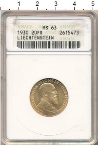 Продать Монеты Лихтенштейн 20 франков 1930 Золото