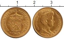 Продать Монеты Нидерланды 5 гульденов 1912 Золото