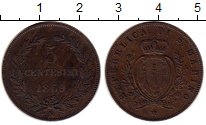 Продать Монеты Сан-Марино 5 чентезимо 1869 Медь