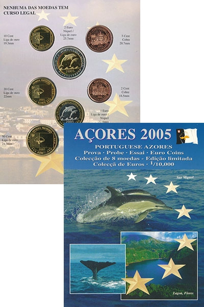 Продать Подарочные монеты Азорские острова Набор пробных евро 2005 Серебро