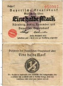 Продать Банкноты Германия : Нотгельды 1/2 марки 1919 
