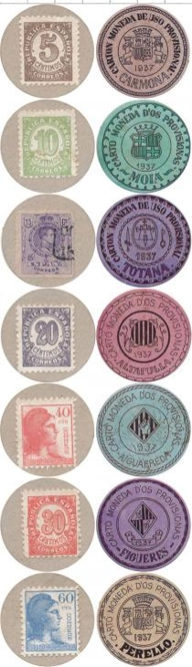 Продать Банкноты Испания Набор из 7 нотгельдов 1937 