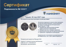 монета - турция 30 лир - подробная информация фото 1