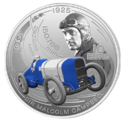 Изображение Автогонщик Малкольм Кэмпбелл на 5 евро Фото Автогонщик Малкольм