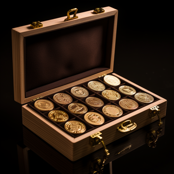 Подарок - набор золотых монет царской эпохи в роскошном деревянном футляре