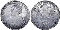 Серебряная монета 1 рубль Екатерины 1