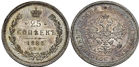 Монета 25 копеек 1881-1885 года
