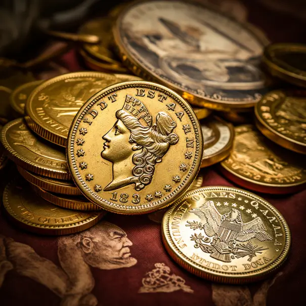 Коллекционные золотые монеты в скупке нумизматического магазина