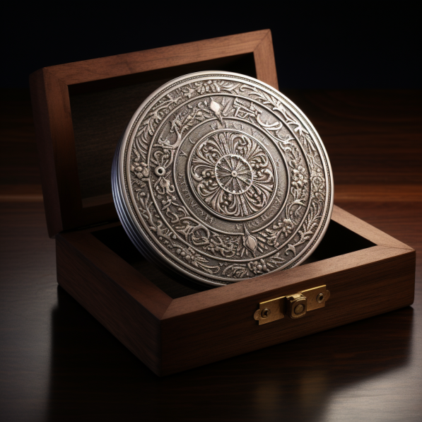 Монета из серебра в деревянном подарочном футляре