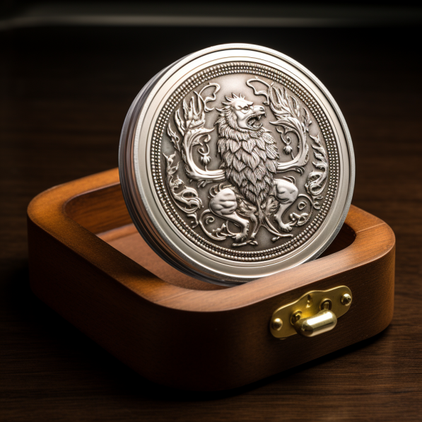 Подарок - монета из серебра в роскошном деревянном футляре