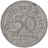 монета - веймарская республика 50 пфеннигов - подробная информация фото 1