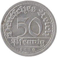 монета - веймарская республика 50 пфеннигов - подробная информация фото 1