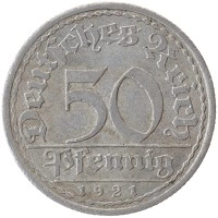 монета - веймарская республика 50 пфеннигов - подробная информация фото 1
