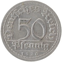 монета - веймарская республика 50 пфеннигов - подробная информация фото 1