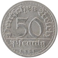 монета - веймарская республика 50 пфеннигов - подробная информация фото 1