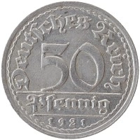 монета - веймарская республика 50 пфеннигов - подробная информация фото 1