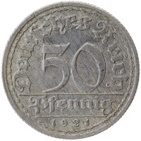 монета - веймарская республика 50 пфеннигов - подробная информация фото 1