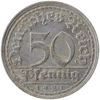 монета - веймарская республика 50 пфеннигов - подробная информация фото 1