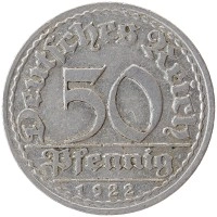 монета - веймарская республика 50 пфеннигов - подробная информация фото 1