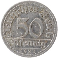 монета - веймарская республика 50 пфеннигов - подробная информация фото 1