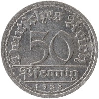 монета - веймарская республика 50 пфеннигов - подробная информация фото 1