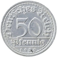 монета - веймарская республика 50 пфеннигов - подробная информация фото 1