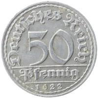 монета - веймарская республика 50 пфеннигов - подробная информация фото 1