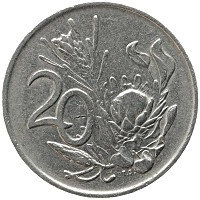 монета - юар 20 центов - подробная информация фото 1