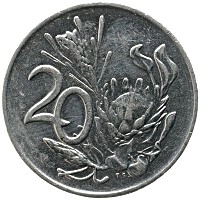 монета - юар 20 центов - подробная информация фото 1
