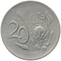 монета - юар 20 центов - подробная информация фото 1