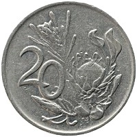 монета - юар 20 центов - подробная информация фото 1