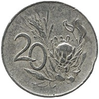 монета - юар 20 центов - подробная информация фото 1