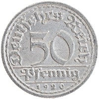 монета - веймарская республика 50 пфеннигов - подробная информация фото 1