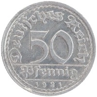 монета - веймарская республика 50 пфеннигов - подробная информация фото 1