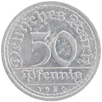монета - веймарская республика 50 пфеннигов - подробная информация фото 1