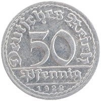 монета - веймарская республика 50 пфеннигов - подробная информация фото 1