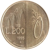 монета - сан-марино 200 лир - подробная информация фото 1