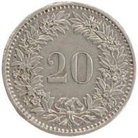 монета - швейцария 20 рапп - подробная информация фото 1