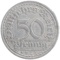 монета - веймарская республика 50 пфеннигов - подробная информация фото 1