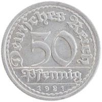 монета - веймарская республика 50 пфеннигов - подробная информация фото 1