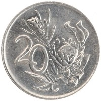 монета - юар 20 центов - подробная информация фото 1