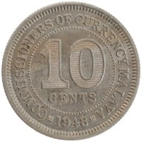 монета - малайя 10 центов - подробная информация фото 1