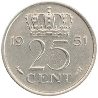 монета - нидерланды 25 центов - подробная информация фото 1