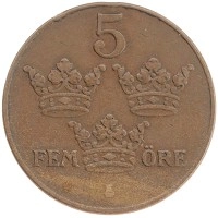 монета - швеция 5 эре - подробная информация фото 1