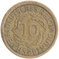 монета - веймарская республика 10 пфеннигов - подробная информация фото 1