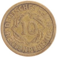 монета - веймарская республика 10 пфеннигов - подробная информация фото 1
